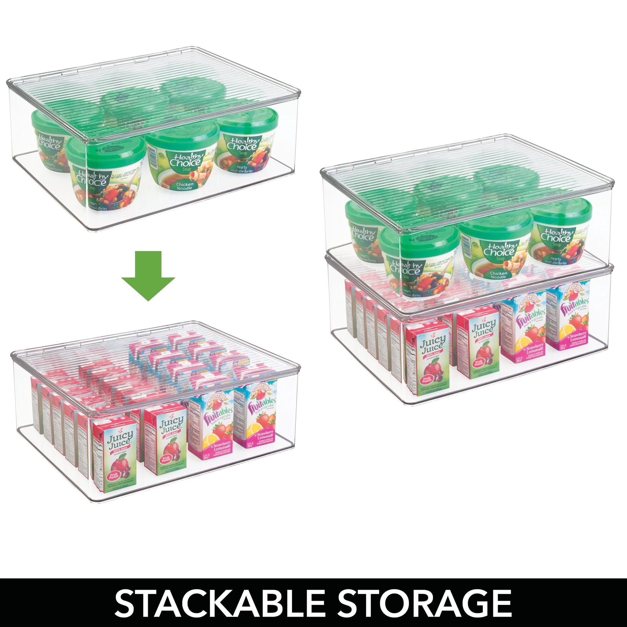 mDesign Plastic Kitchen Pantry and Fridge Storage Organizer Box Containers with Hinged Lid for Shelves or Cabinets, Holds Food, Snacks, Canned Drinks, Seasoning, Condiments, or Utensils, 4 Pack, Clear