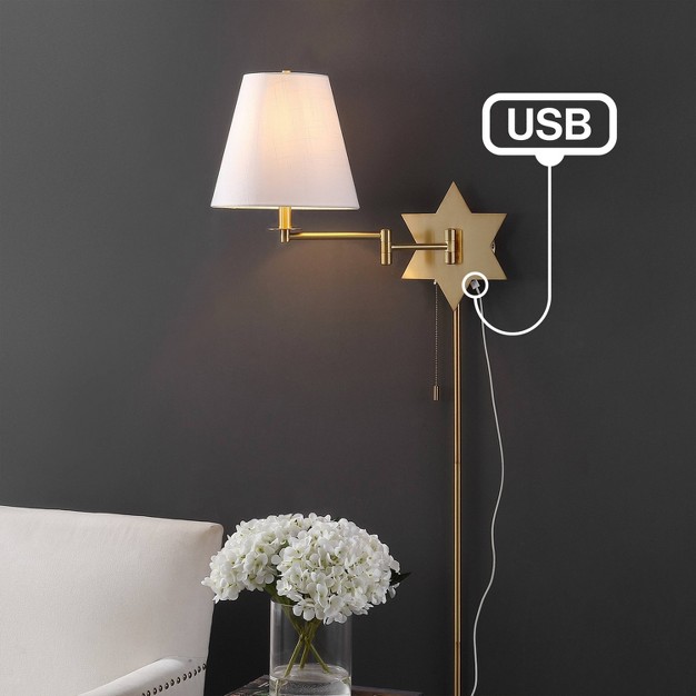 1 light David Swing Arm Star Wall Sconce With Pull chain And Usb Charging Port Jonathan Y