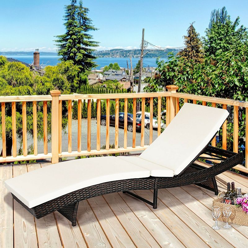 Patio Folding Adjustable Rattan Chaise Lounge Chair with Cushion