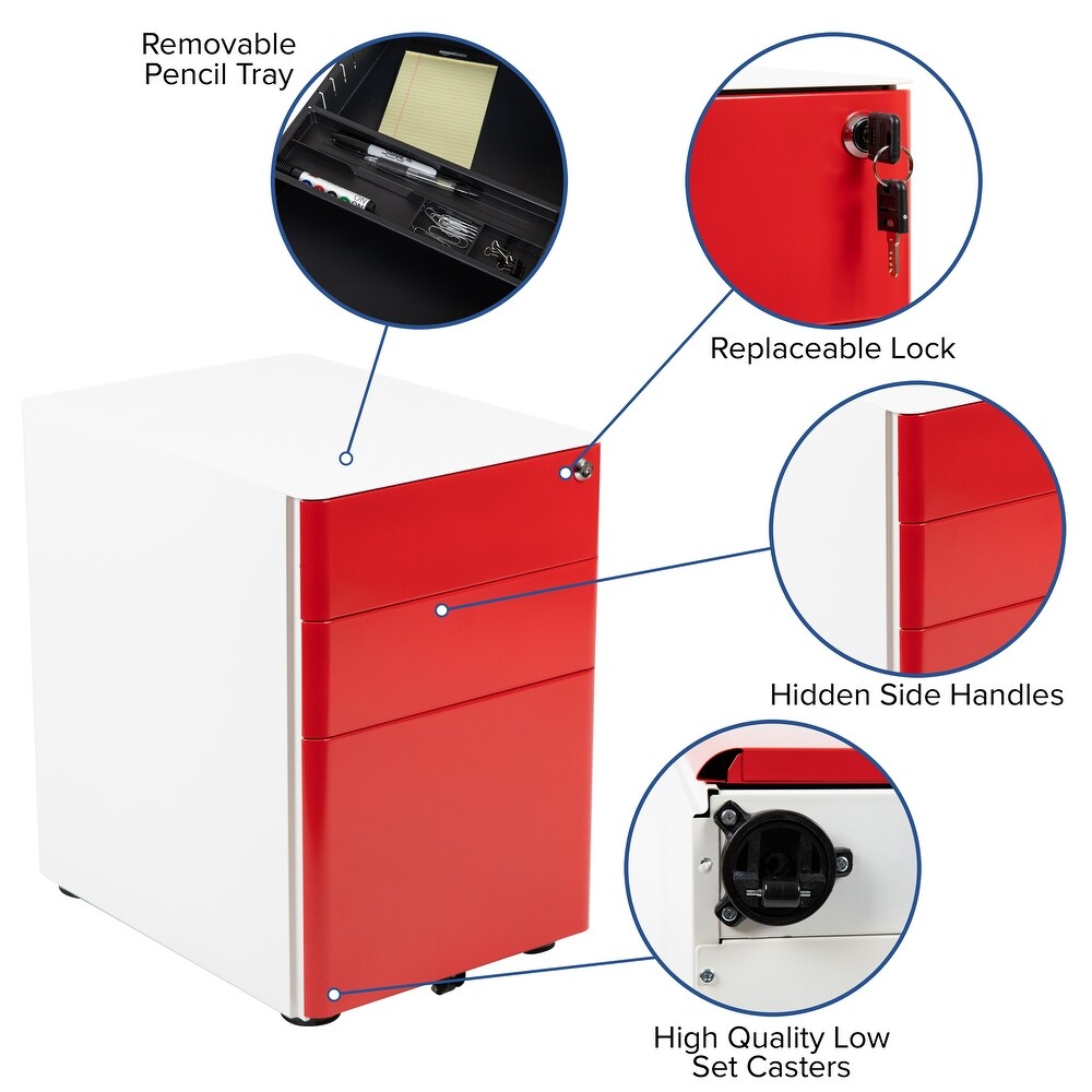 Modern 3 Drawer Mobile Locking Filing Cabinet Storage Organizer