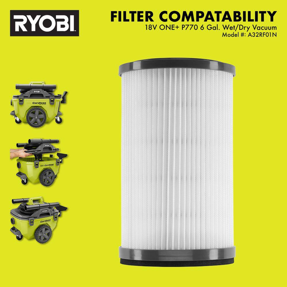 RYOBI WetDry Replacement Filter for ONE+ 18V P770 6 Gal. WetDry Vacuum A32RF01N