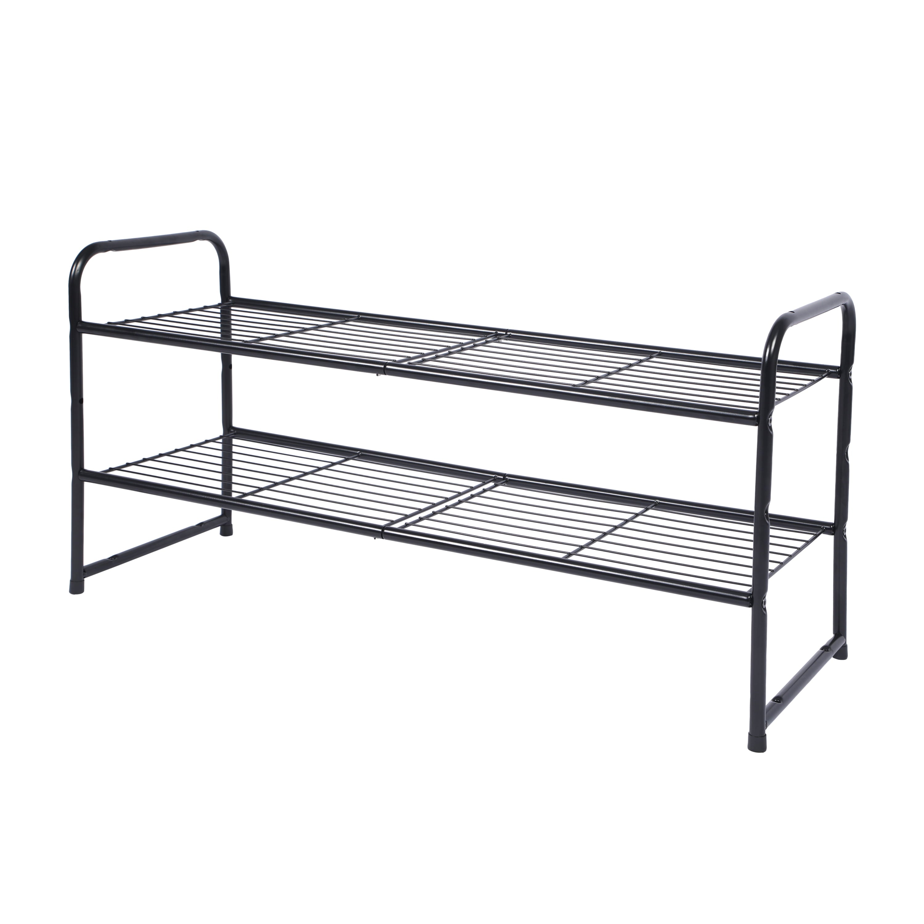 2-Tier Shoe Rack 12 Pair Shoe Shelf Storage Organizer Stackable and Adjustable， Black