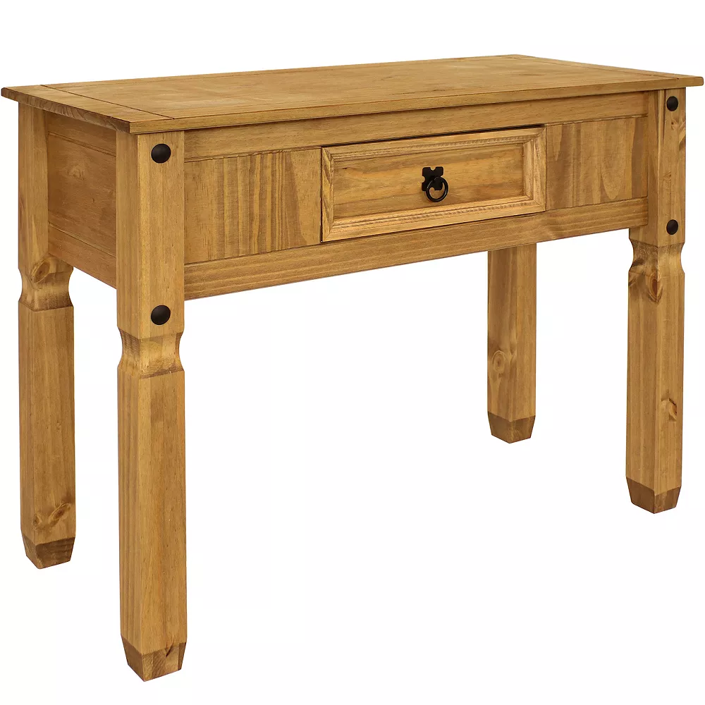 Sunnydaze Solid Pine Console Table with Drawer - 29 in - Light Brown