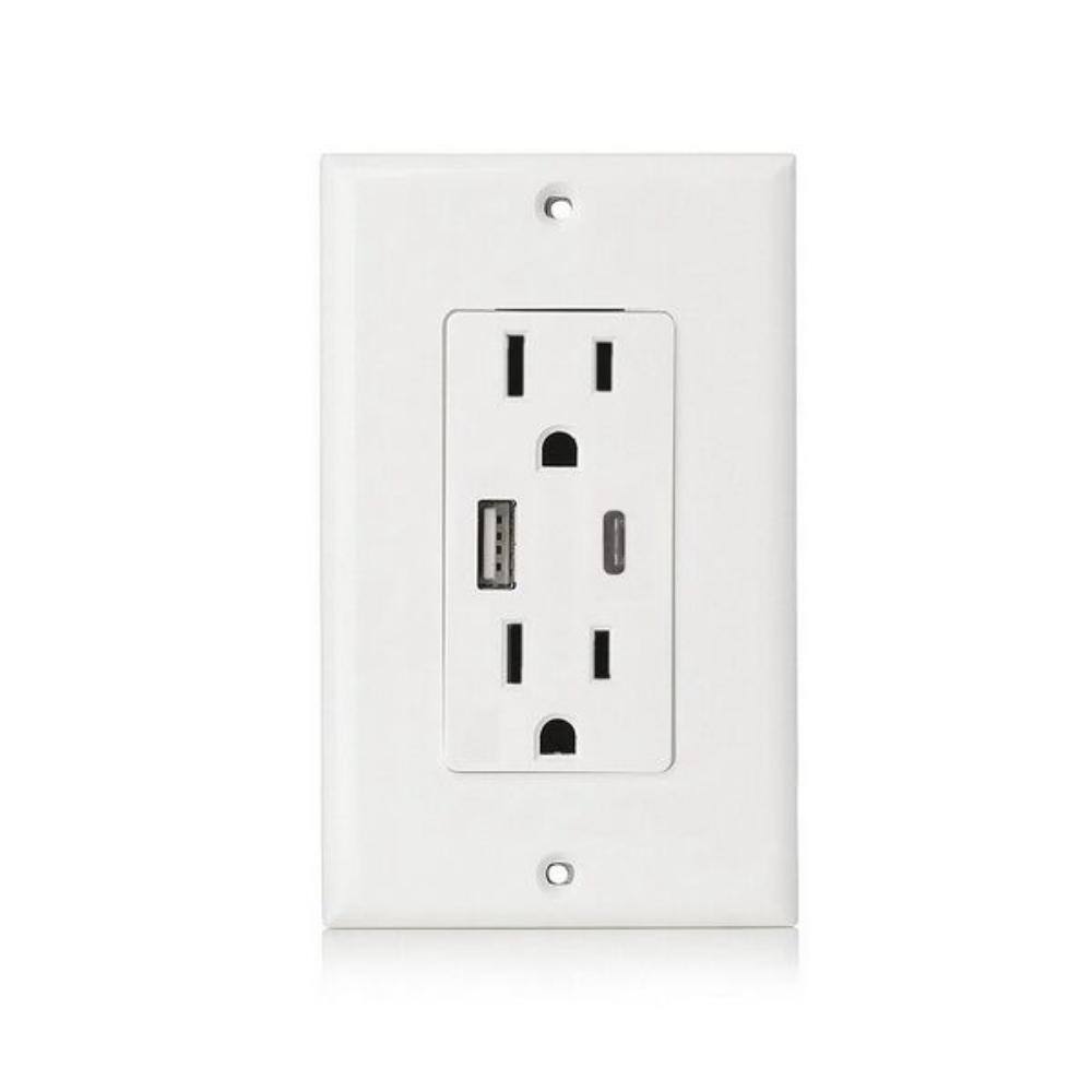 TruePower Electrical Duplex Outlet Receptacle with 2-USB Ports 1-High Power USB-C Port and Another USB-A Total 4.8 Amp24-Watt ACE-9501HD