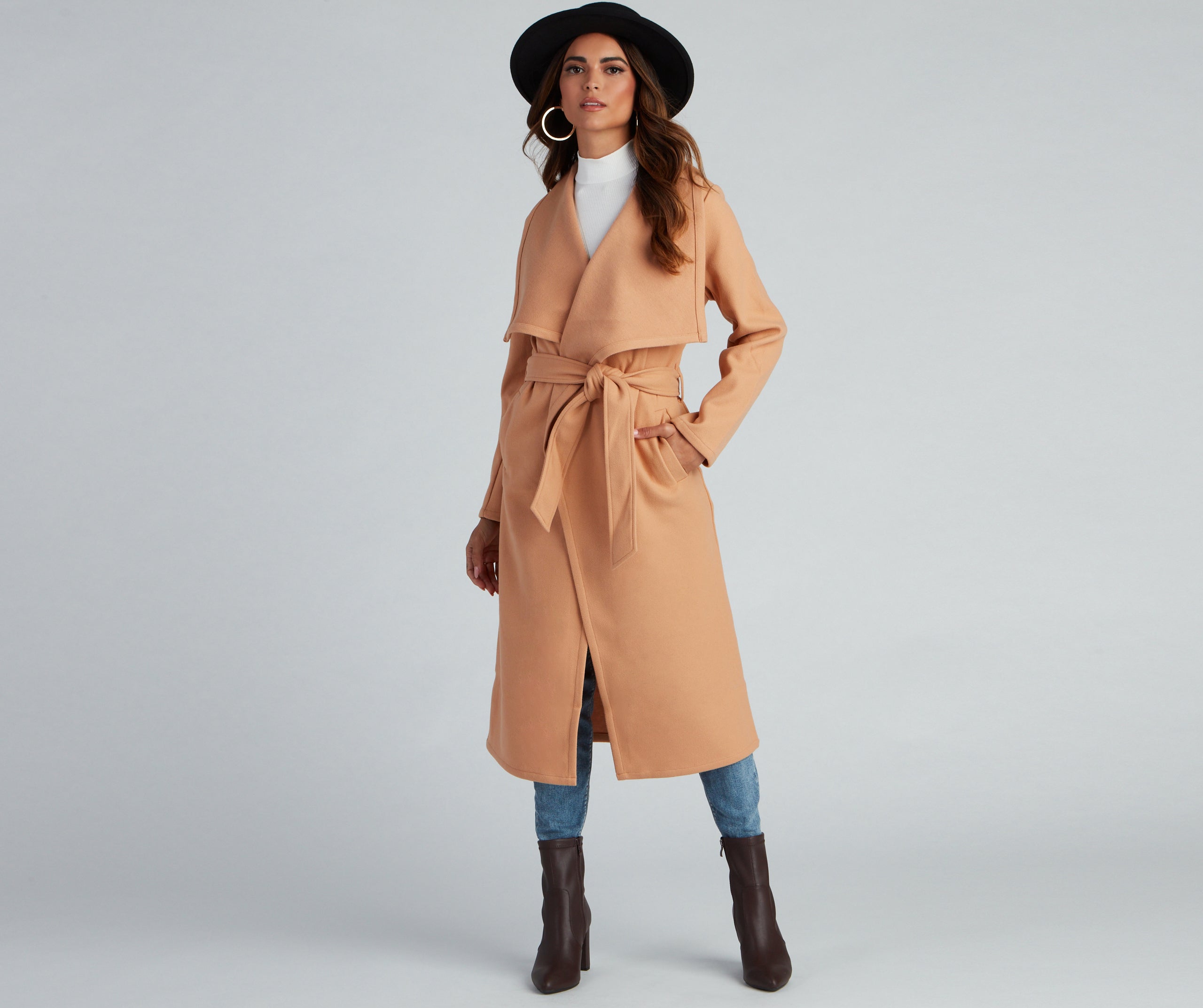 Timeless Sophistication Belted Faux Wool Coat