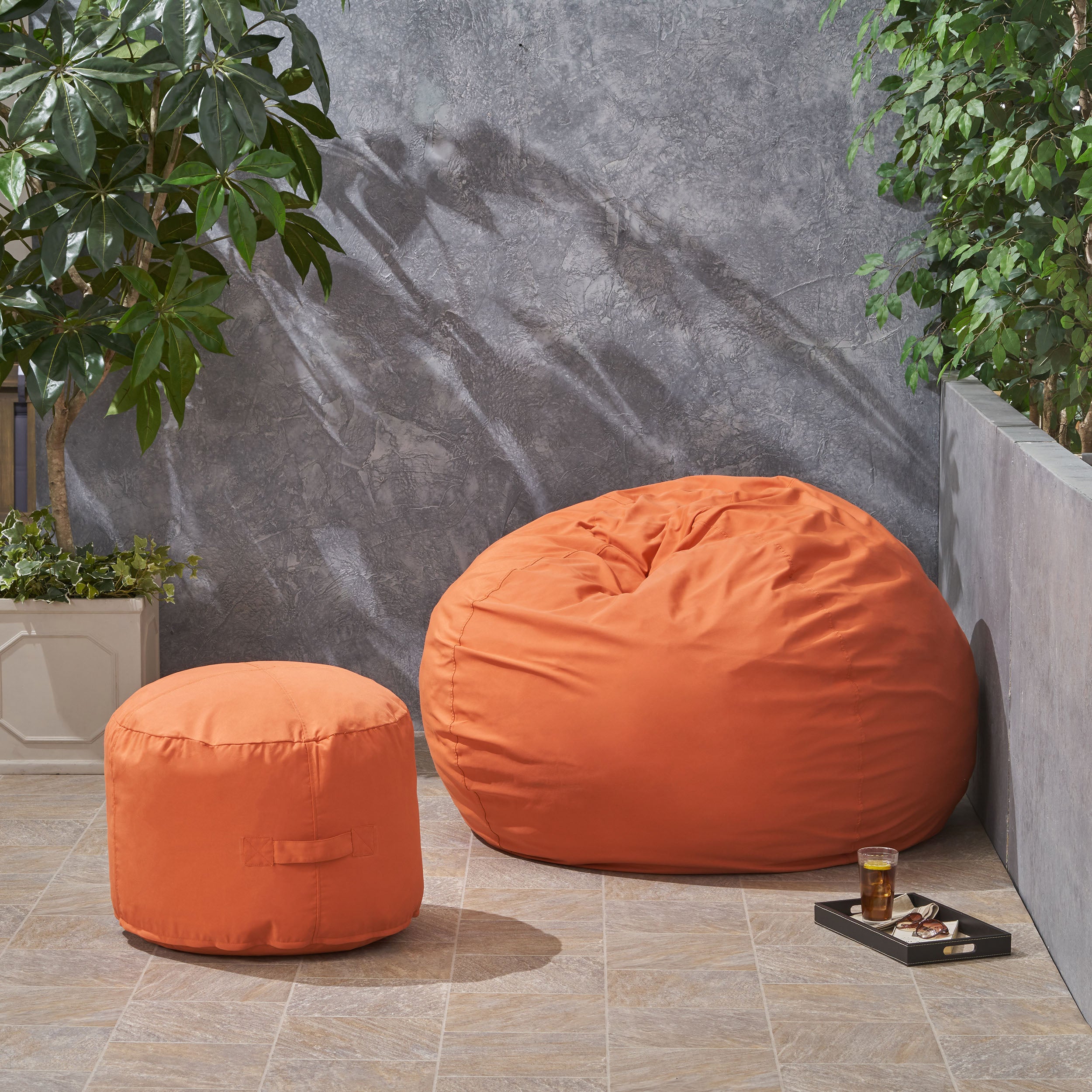 Cavalia Bay Outdoor Water Resistant 4.5 Bean Bag and 2 Ottoman Pouf Set