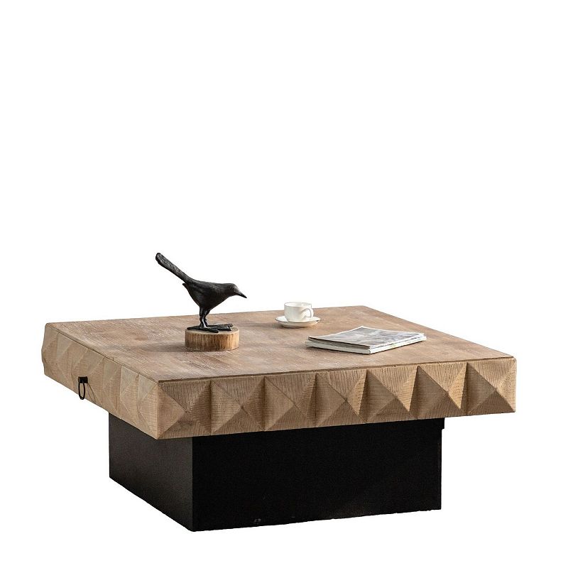 F.C Design 41.33 Three-dimensional Embossed Square Coffee Table with 2 Drawers and MDF Base