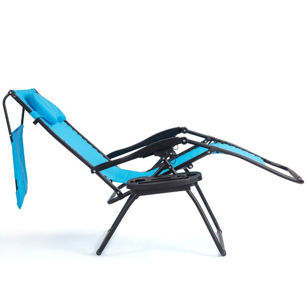 Tangkula Recling Zero Gravity Chair With Drink Tray amp Sunshade Blue