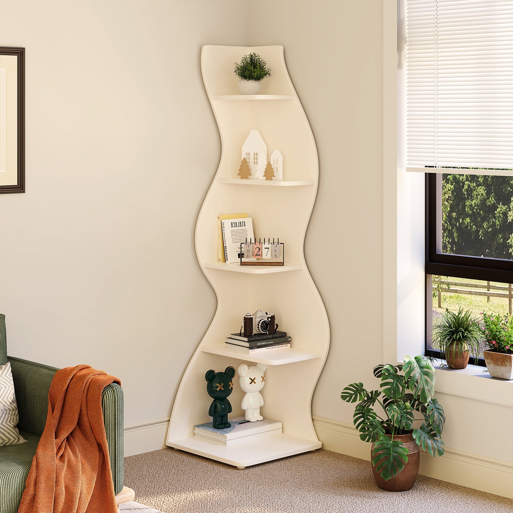 5-Tier Corner Shelf, Modern Wall Corner Bookshelf Bookcase