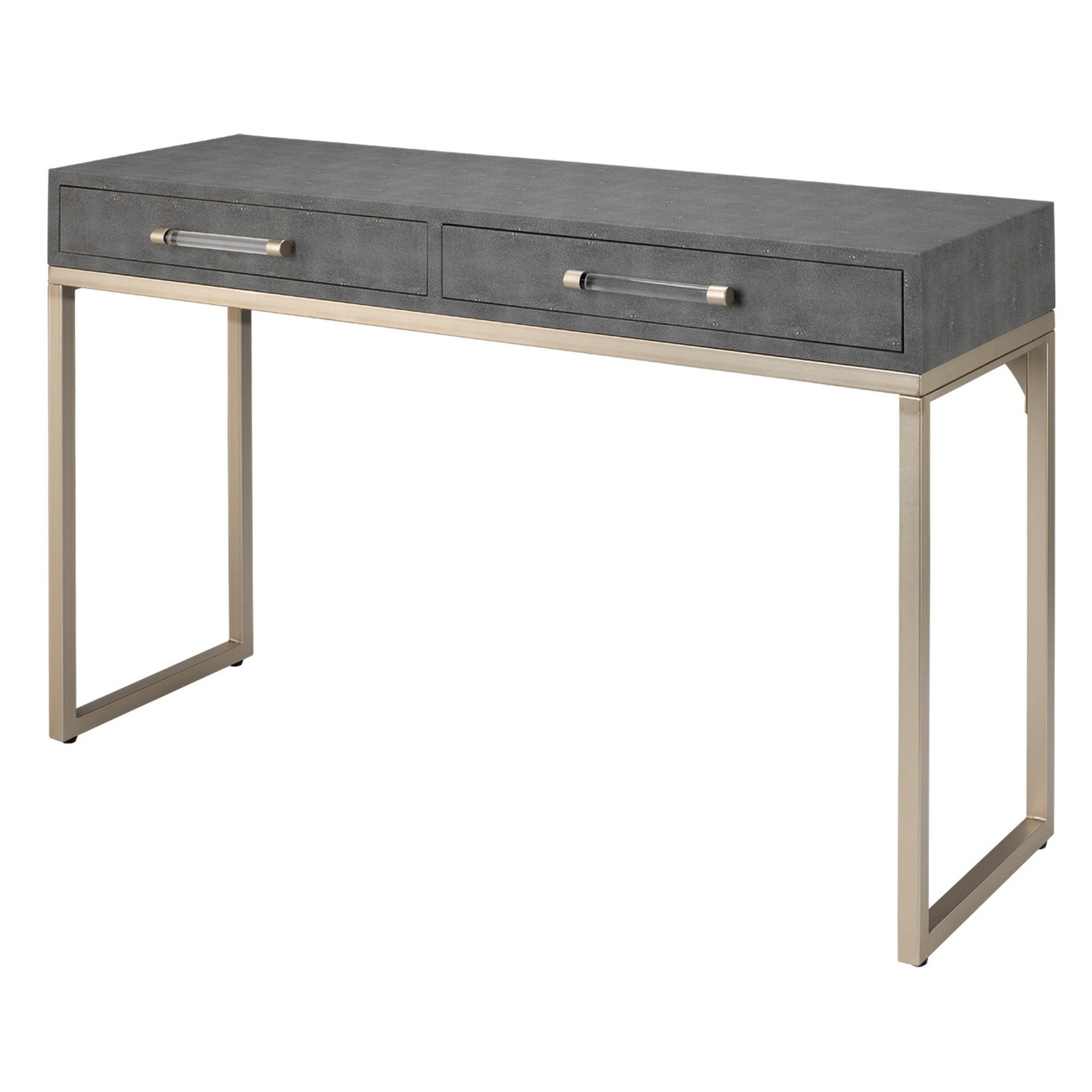 Console Table with Two Drawers and Metal Base， Gray