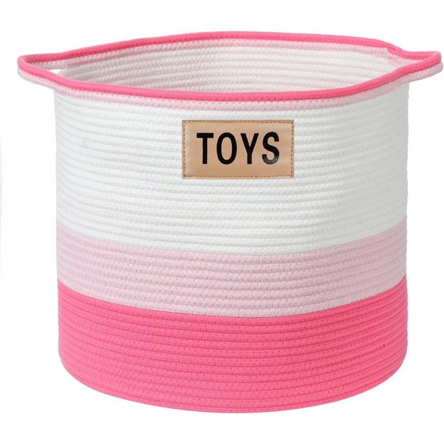 Midlee Pink Toys Cotton Rope Basket 3 Tone Nursery Dog Kids Baby Woven Storage Bin Organizer