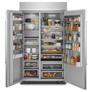 KitchenAid 48 in. W 30 cu. ft. Built-In Side by Side Refrigerator in Stainless Steel with PrintShield KBSN708MPS