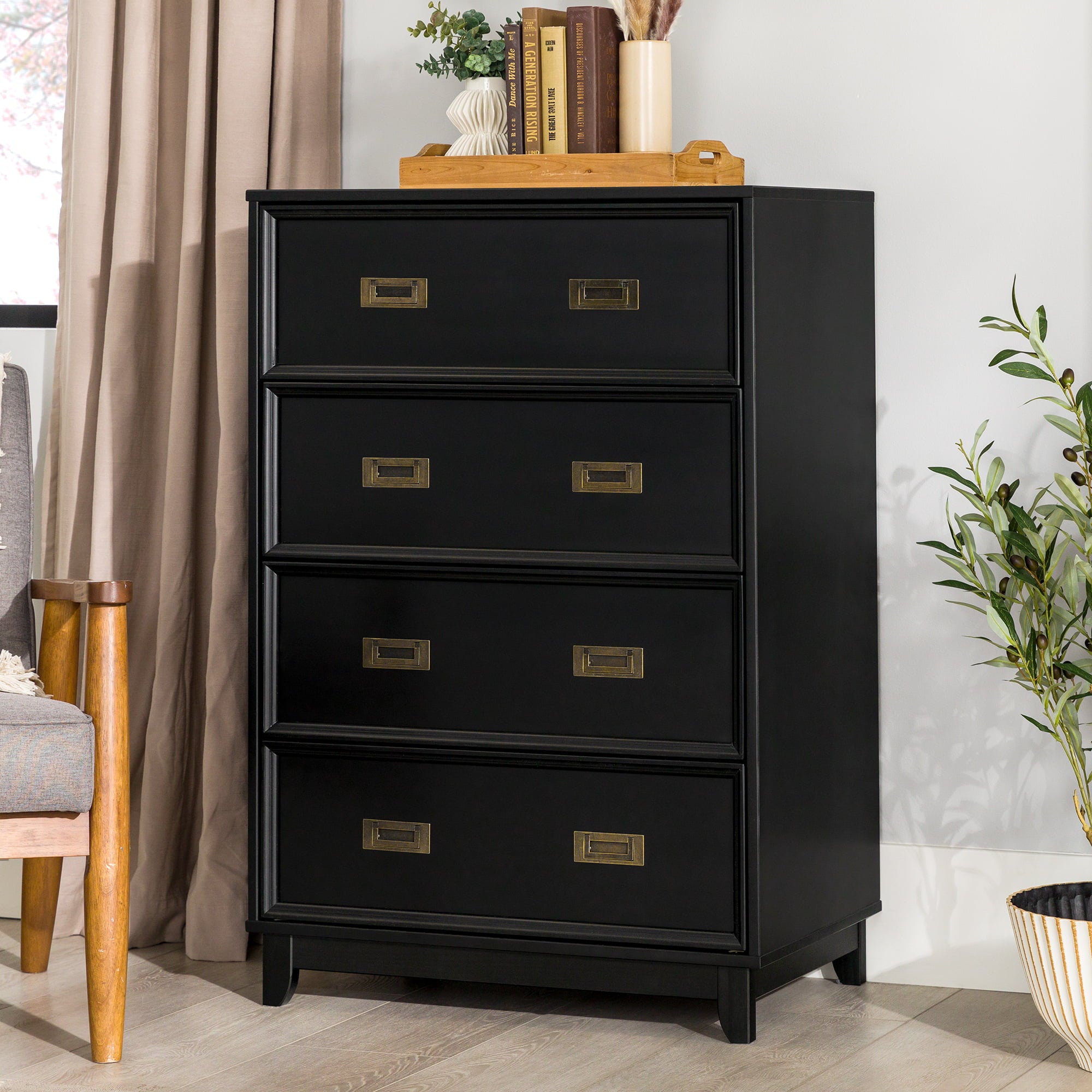 Manor Park Classic Modern Solid Wood 4-Drawer Dresser, Black