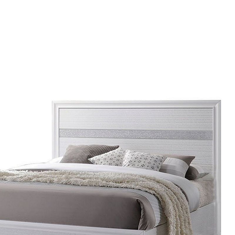 Wooden Twin Size bed with Bracket Legs and Crystal Accented Headboard， White