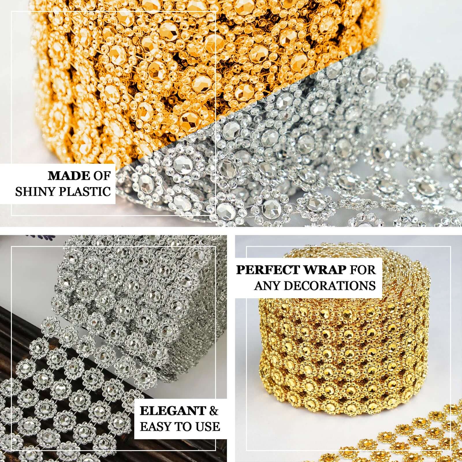 Gold Fleur Diamond Rhinestone Ribbon Wrap Roll, DIY Craft Ribbon 4