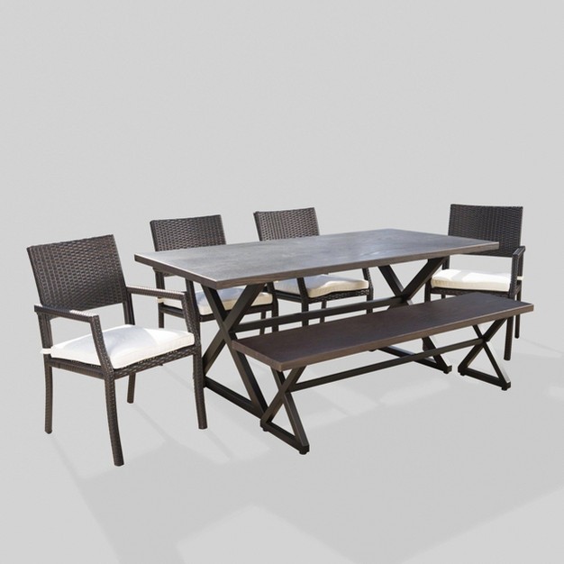 Sherman Oaks 6pc Aluminum wicker Patio Dining Set Brown white Christopher Knight Home