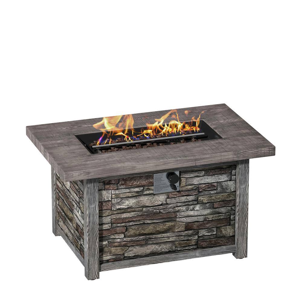 CASAINC 43.5 in. 50000 BTU Rectangular Outdoor Propane Gas Brown Fire Pit Table with Lava Rock and Waterproof Cover CA-F872-A