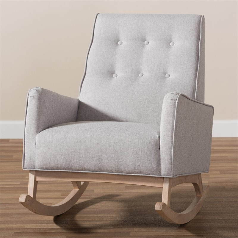 Home Square 2 Piece Tufted Upholstered Fabric Rocker Set in Grayish Beige   Transitional   Rocking Chairs   by Homesquare  Houzz