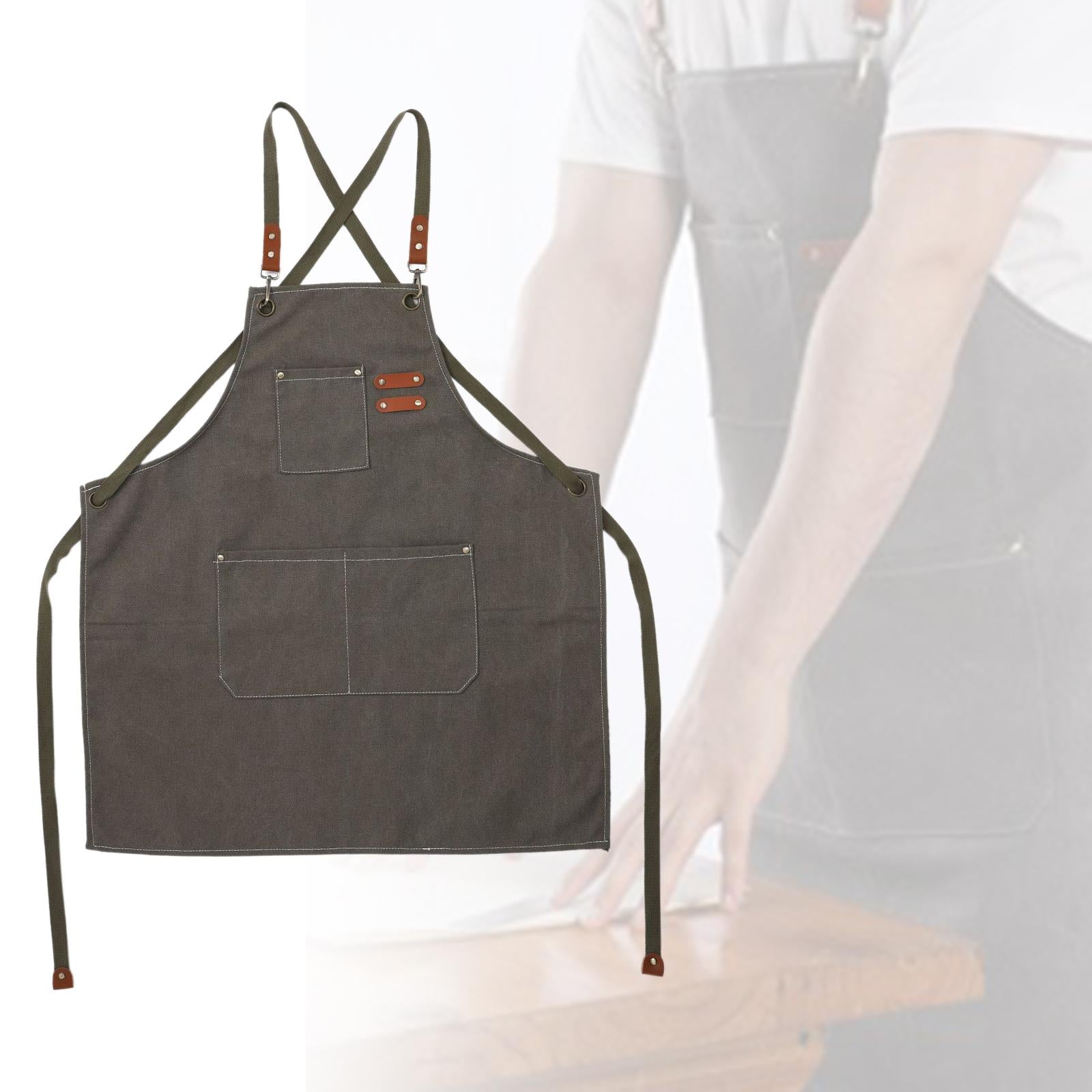 Work , Barista Apron Strap Artist Apron Kitchen Cooking Apron Gardening Apron for Carpenter Cafe Home Salon Painting Gray Green