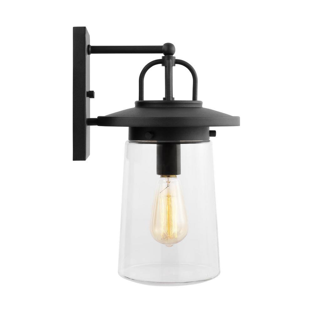 Generation Lighting Tybee Medium 1-Light Black Hardwired Outdoor Wall Lantern Sconce with Clear Glass Shade 8608901-12