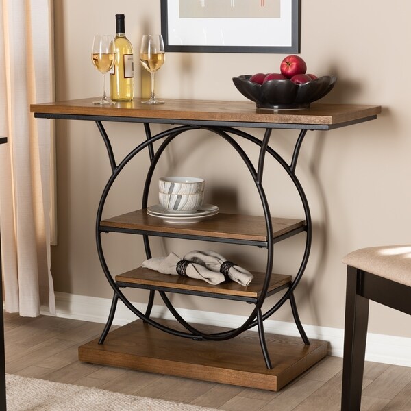 Industrial Walnut Brown Circular Console Table