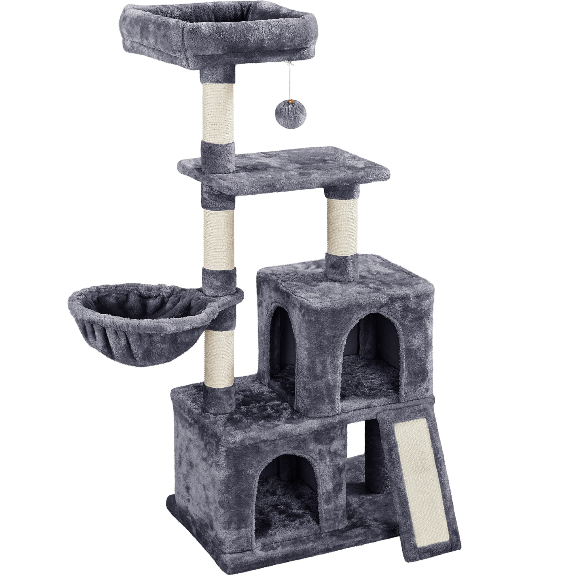 Topeakmart Dark Gray Plush Cat Tree with 2 Condos for Kittens， 53.5