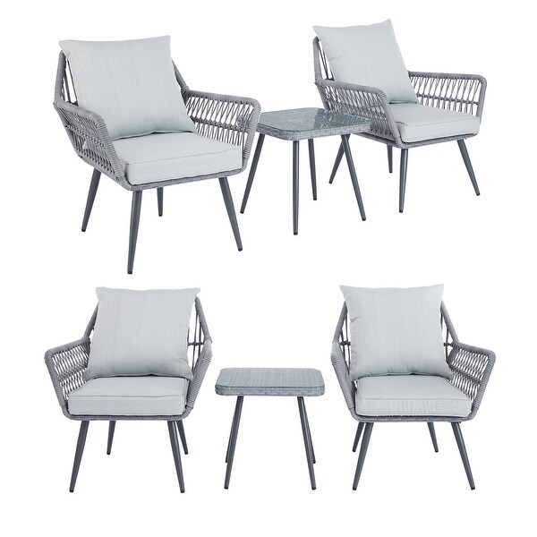 3 Piece Patio Furniture Set Small Outdoor Wicker Rattan Front Porch Bistro Set Patio Chairs Conversation Set with Glass Table