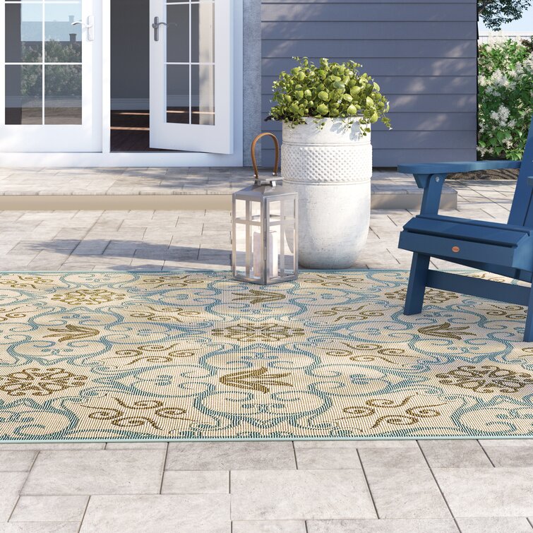 Adelene Navy Blue/Beige Indoor/Outdoor Rug