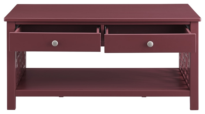 Riverbay Furniture Two Drawer Wood Coffee Table in Merlot Red   Contemporary   Coffee Tables   by Homesquare  Houzz