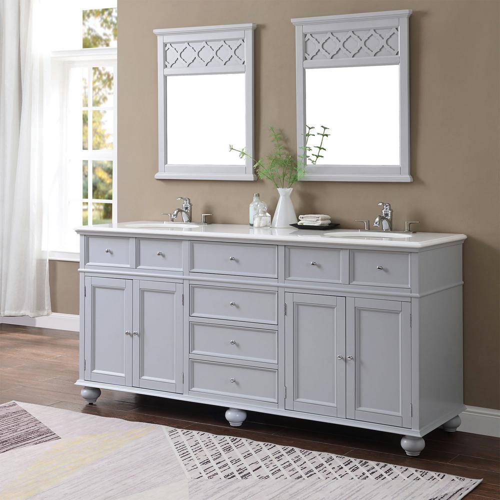 Home Decorators Collection Hampton Harbor 72 in. W x 22 in. D Double Bath Vanity in Dove Grey with Marble Vanity Top in White BF-21712-DG