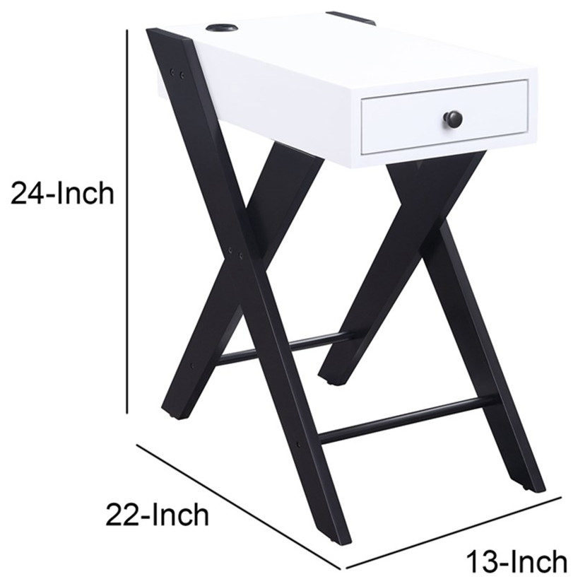 Wooden Frame Side Table with X Shaped Legs and 1 Drawer White and Black   Transitional   Side Tables And End Tables   by Homesquare  Houzz