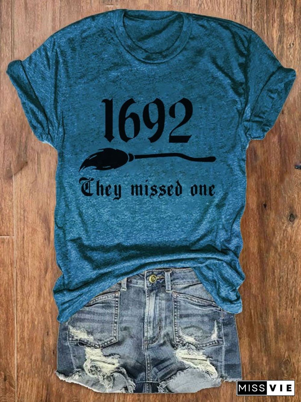 Women's 1692 They Missed One Salem Witch Print Crew Neck T-Shirt