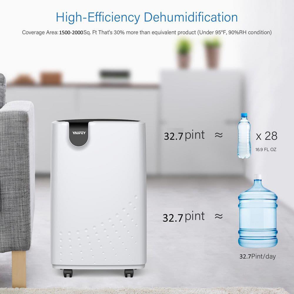 Yaufey 327 Pint Low Noise Home Dehumidifier For 2500 Sq Ft Rooms And Basements With Water Tank