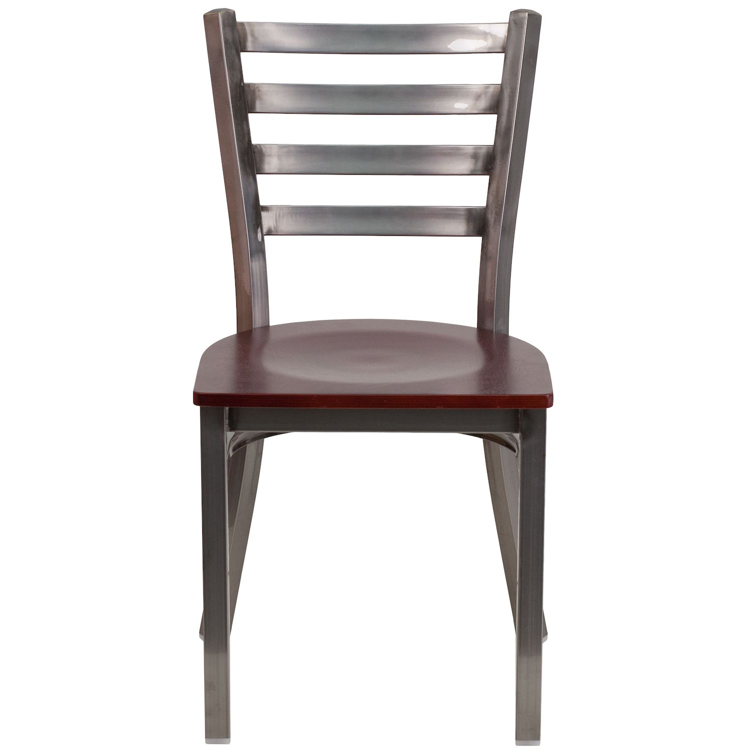 Emma and Oliver Clear Coated Ladder Back Metal Restaurant Chair - Cherry Wood Seat