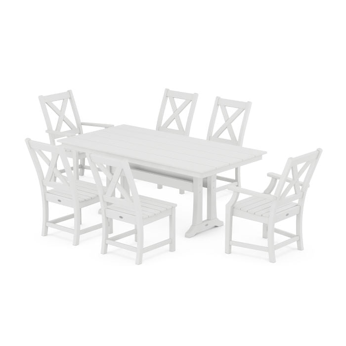 Polywood Braxton 7-Piece Farmhouse Dining Set With Trestle Legs PWS995-1