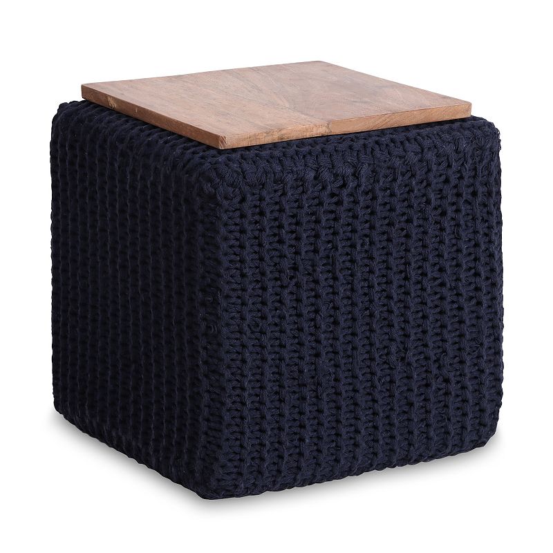 Joana Pouf Hand Knitted， Wooden Tray