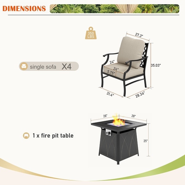 MAISON ARTS 5Piece Patio Conversation Set with 28'' Gas Fire Pit Table