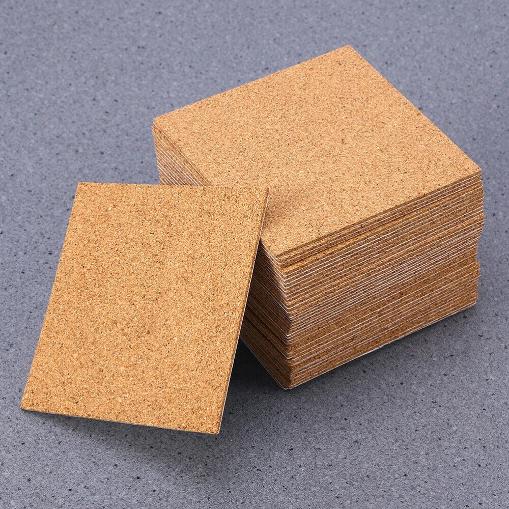 QIFEI 50Pcs Self Adhesive Cork Squares， Strong Cork Adhesive Sheets， Reusable Cork Board Cork Backing Sheets， Mini Wall Cork Tiles Mat for Coasters and DIY Crafts Brown