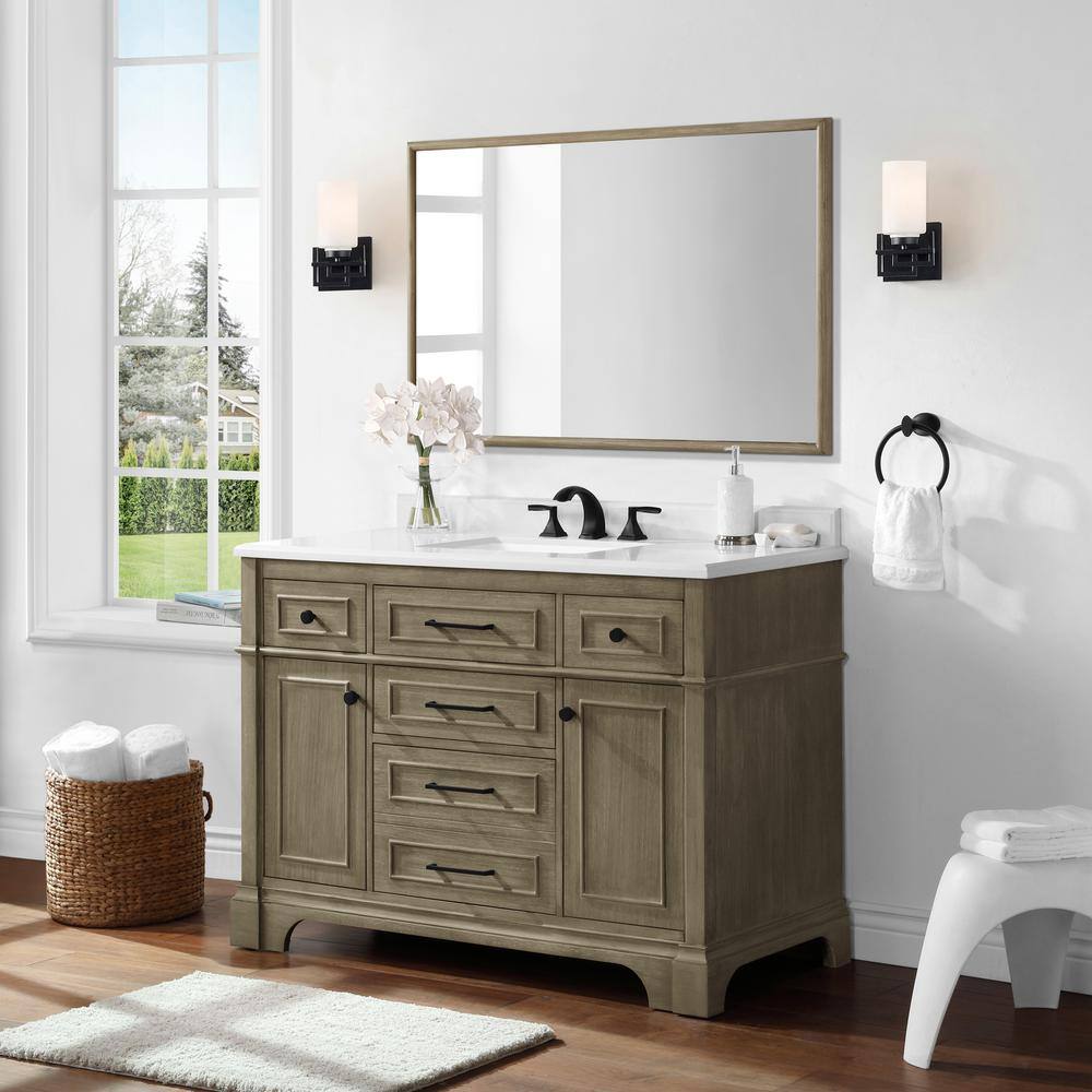 Home Decorators Collection Melpark 48 in. W x 30 in. H Framed Rectangular Bathroom Vanity Mirror in Antique Oak Melpark BMR-AO