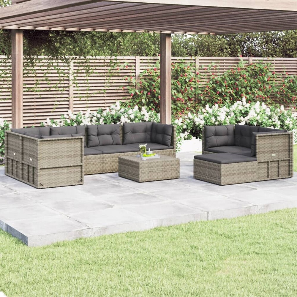 vidaXL 8 Piece Patio Lounge Set with Cushions Gray Poly Rattan   21.3\