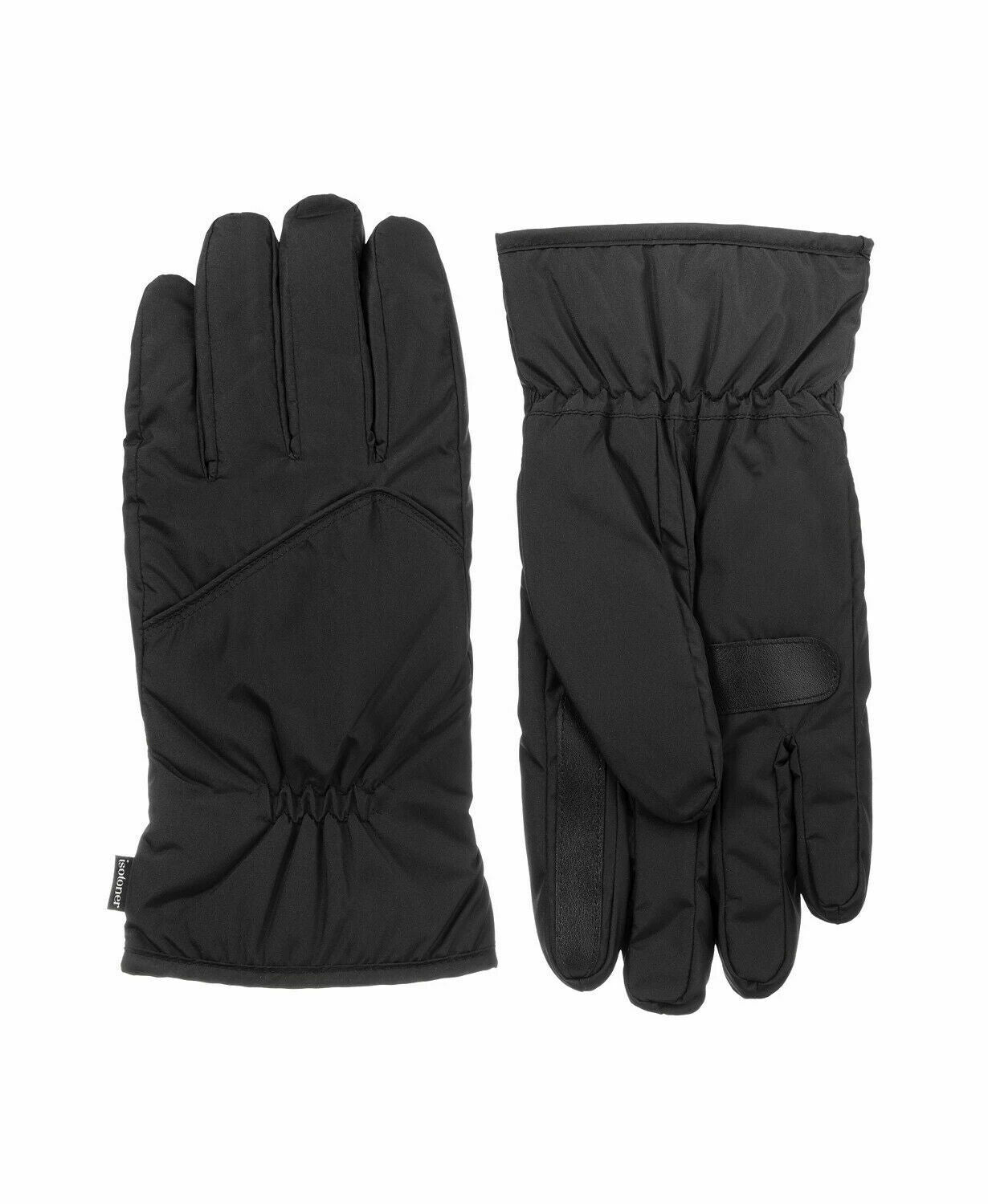 Isotoner Mens Black Polyester Slip On Water Resistant Winter Cold Weather Gloves S\M