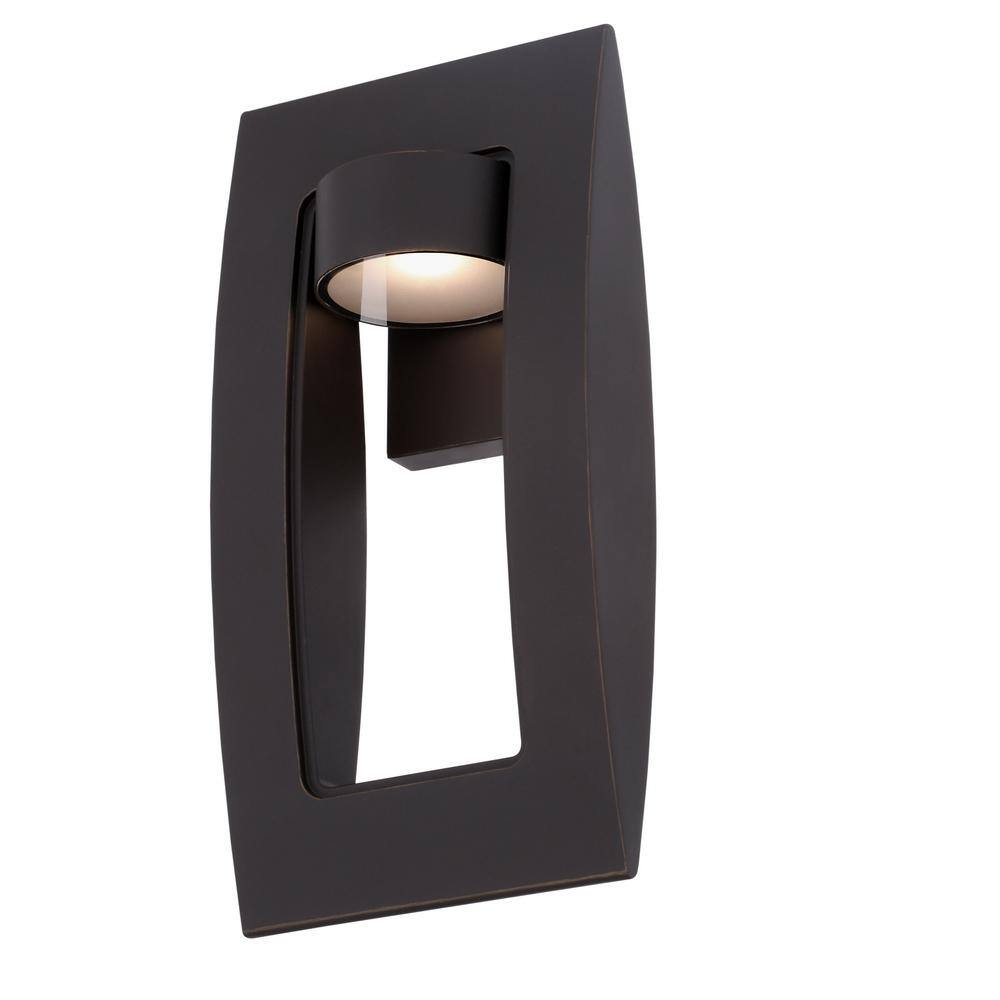 Home Decorators Collection Frolynn 1-Light Oil Rubbed Bronze with Gold Highlights Outdoor Integrated LED Wall Lantern Sconce with Etched Glass 23712