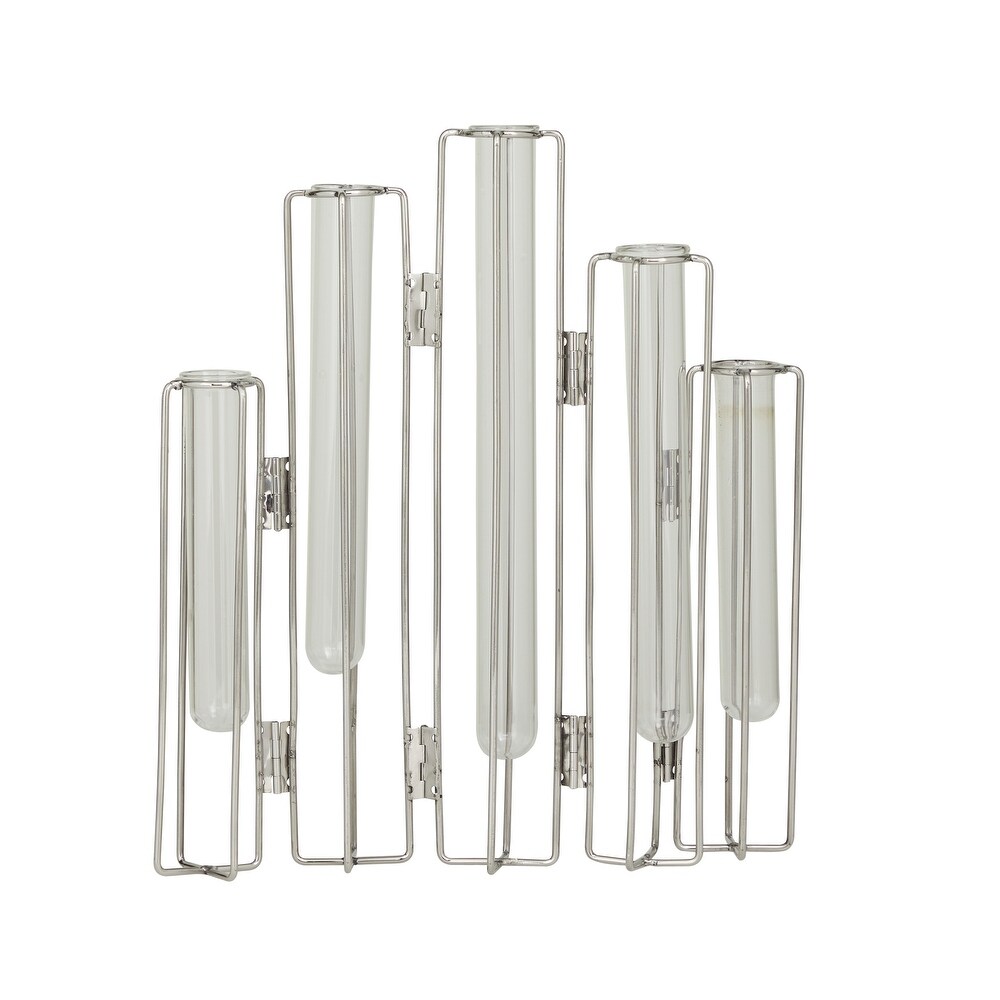 Gold or Silver Metal Foldable Vase with Clear Glass Tubes