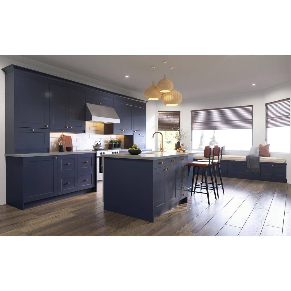 J COLLECTION 15 in. W x 14 in. D x 34.5 in. H Devon Painted Blue Shaker Assembled Shallow Base Kitchen Cabinet with a Drawer DSB1514(LR)-DV