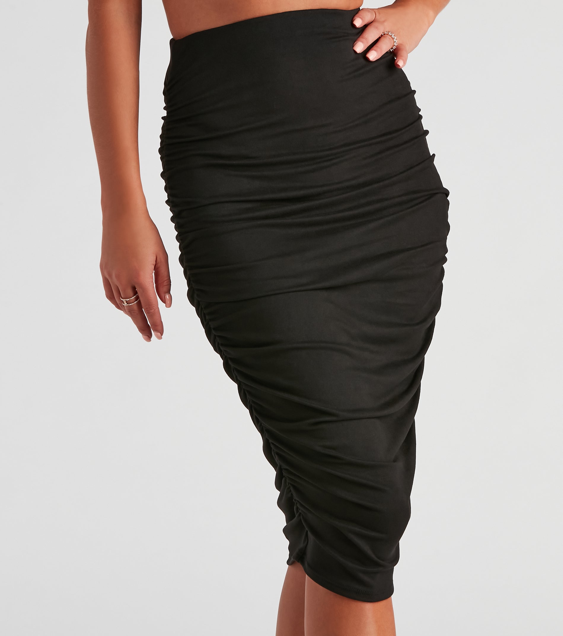 Gorgeous Silhouette Ruched Midi Skirt