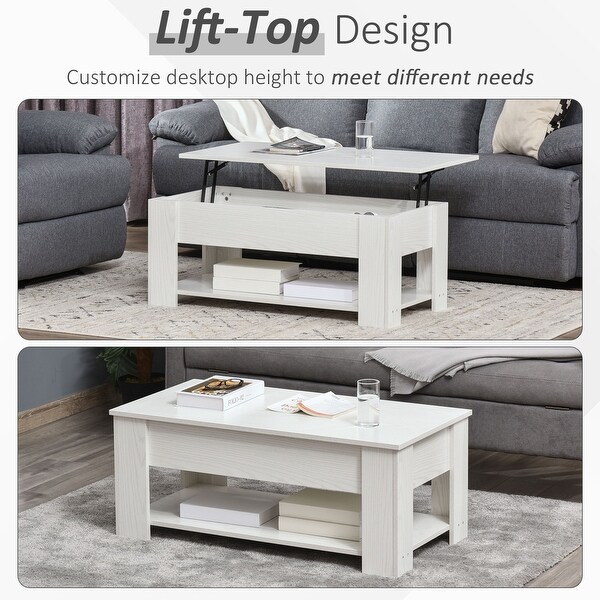 HOMCOM Lift Top Coffee Table with Hidden Storage Compartment and Open Shelf，Pop Up Coffee Table for Living Room