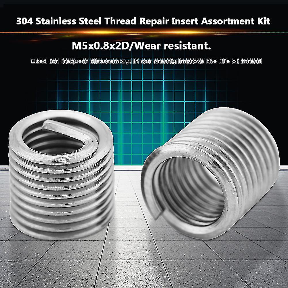 100 Pcs 304 Stainless Steel Wire Screw Sleeve Thread Repair Insert Assortment Kit M5x0.8x2D