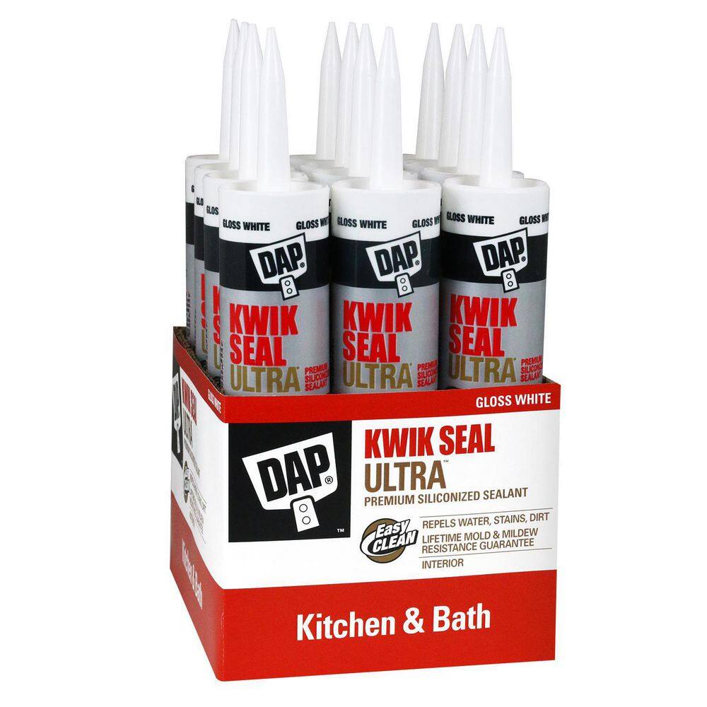 DAP Kwik Seal Ultra 10.1 oz. White Advanced Siliconized Kitchen and Bath Caulk (12-Pack) 7079818897