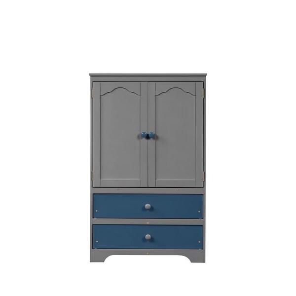 Cute Children's Wardrobe Side Cabinet 2 Doors with 1 Clothes Rail， 1 Shelf， 2 Drawers， Anti-Falling Hardware - - 36073581