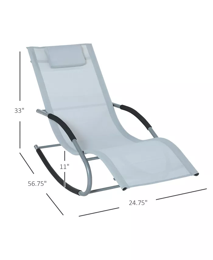 Outsunny Zero Gravity Rocking Chair Outdoor Chaise Lounge Chair Recliner Rocker with Detachable Pillow and Durable Weather-Fighting Fabric for Patio Deck Pool Grey